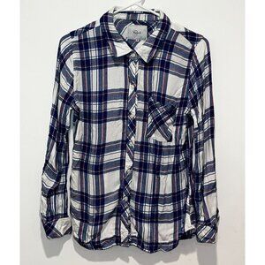 Rails Blue & Red Plaid Button-Up Collared Neck Long-Sleeve Women's Shirt M
